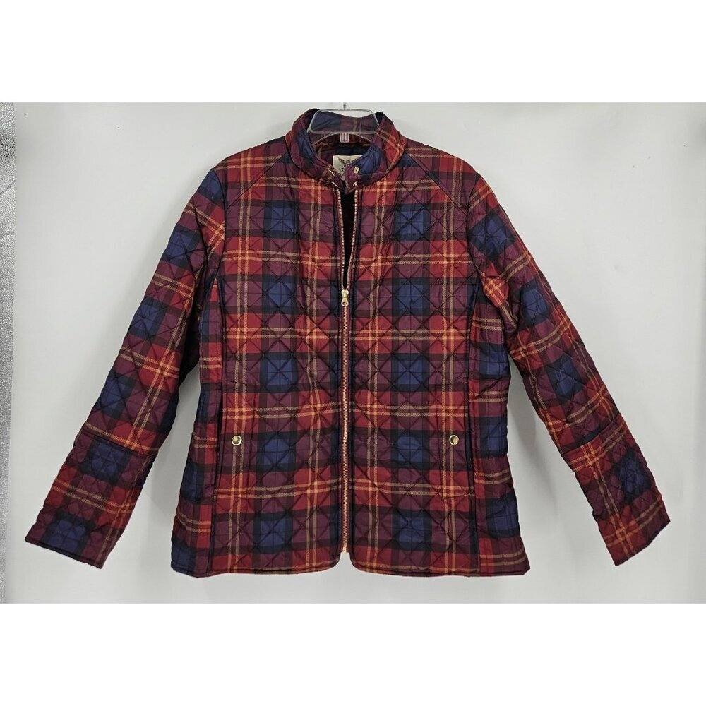 Faded Glory Womens 1X Quilted Puffer Jacket Red Plaid Country Western Cottage